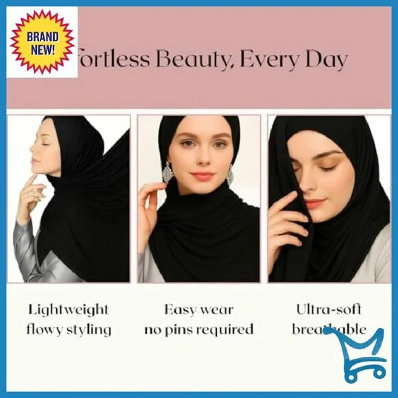 Premium Bamboo Jersey Hijab Scarf 71x28in Stretchy Turban Head Wrap